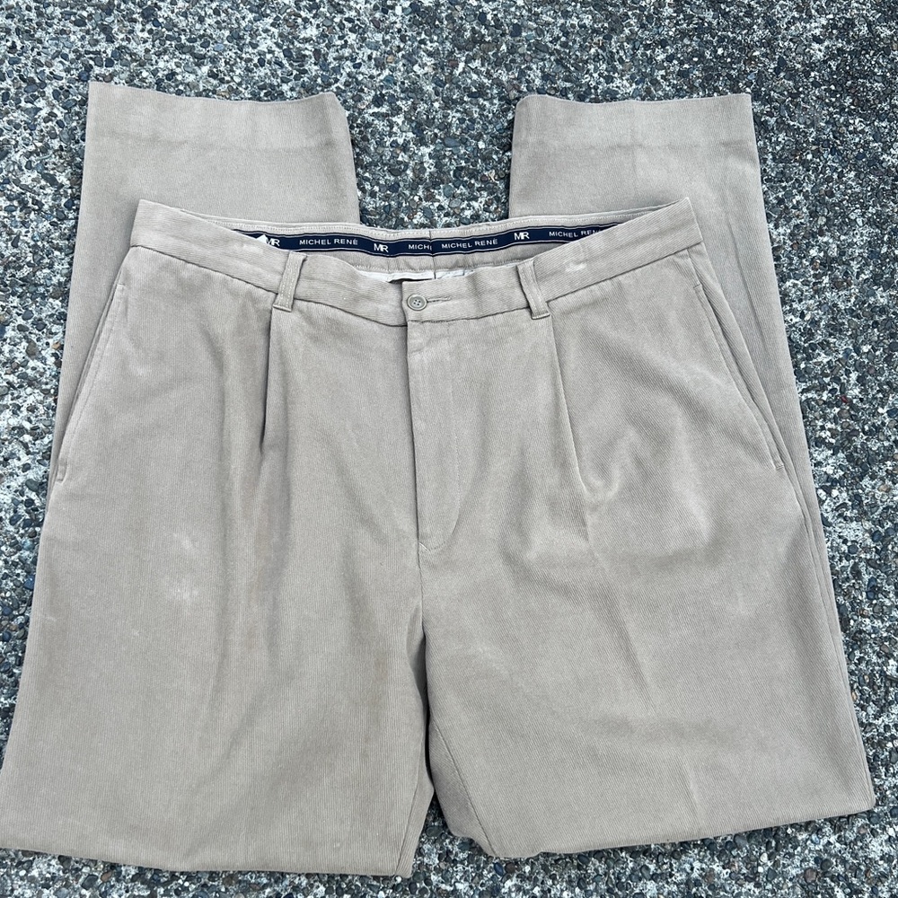 Michel Renè Men’s Fine Slacks Tan Soft Corduroy Texmantova Italy Fabric Size 38